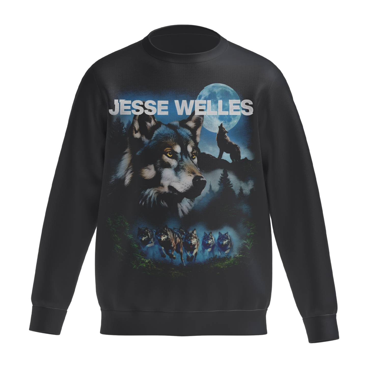 Jesse Welles Wolves Black Crewneck